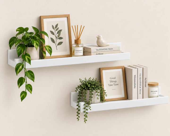 Set de 2 Estantes Flotantes Portafotos Blancos de MDF 57 cm - Repisas Decorativas de Pared - imagen 6