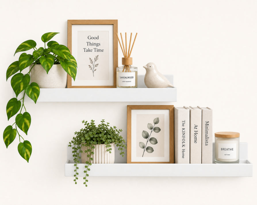 Set de 2 Estantes Flotantes Portafotos Blancos de MDF 57 cm - Repisas Decorativas de Pared - imagen 7