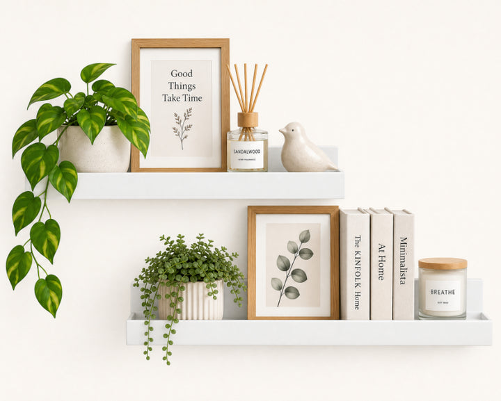Set de 2 Estantes Flotantes Portafotos Blancos de MDF 57 cm - Repisas Decorativas de Pared - imagen 7