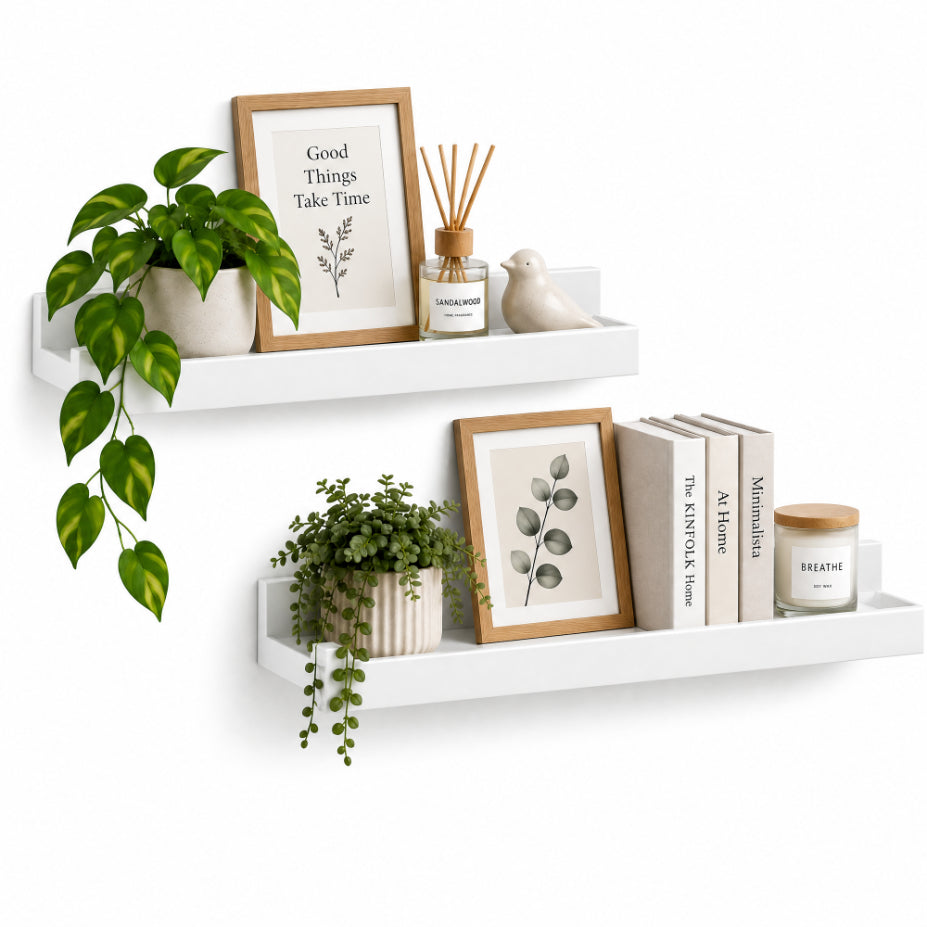 Set de 2 Estantes Flotantes Portafotos Blancos de MDF 57 cm - Repisas Decorativas de Pared - imagen 9