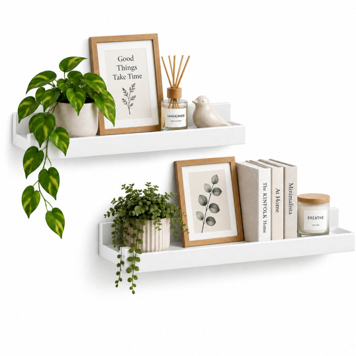 Set de 2 Estantes Flotantes Portafotos Blancos de MDF 57 cm - Repisas Decorativas de Pared - imagen 9
