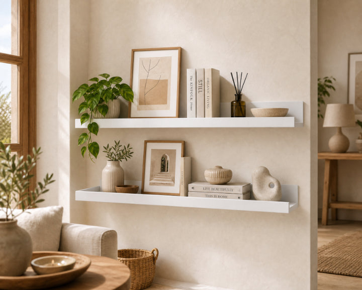 Set de 2 Estantes Flotantes Portafotos Blancos de MDF 80 cm - Repisas Decorativas de Pared - imagen 2