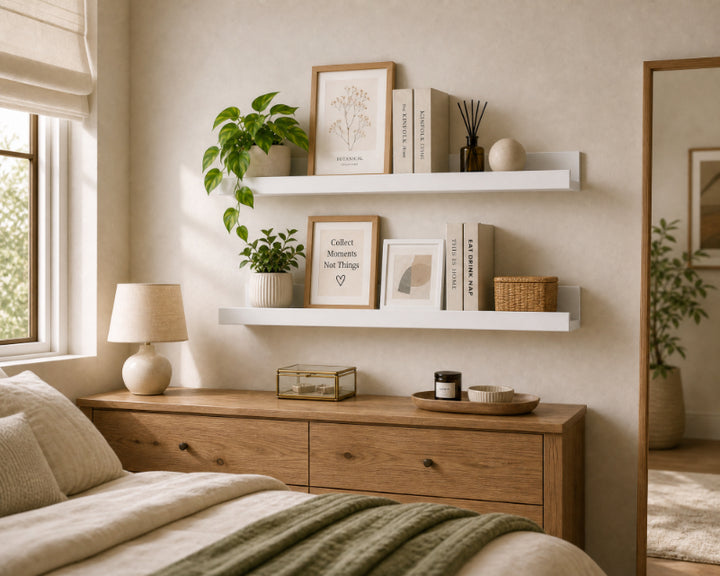 Set de 2 Estantes Flotantes Portafotos Blancos de MDF 80 cm - Repisas Decorativas de Pared - imagen 3