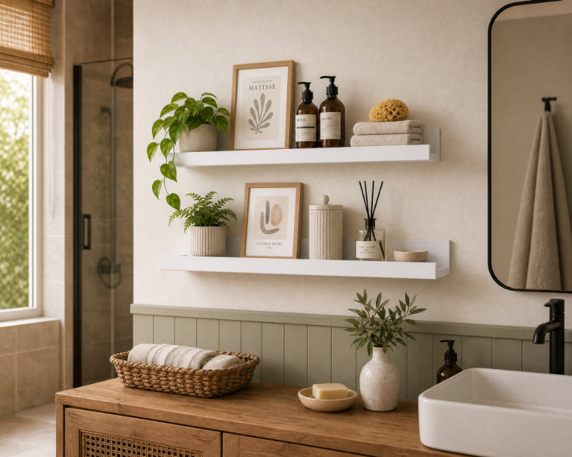 Set de 2 Estantes Flotantes Portafotos Blancos de MDF 80 cm - Repisas Decorativas de Pared - imagen 4