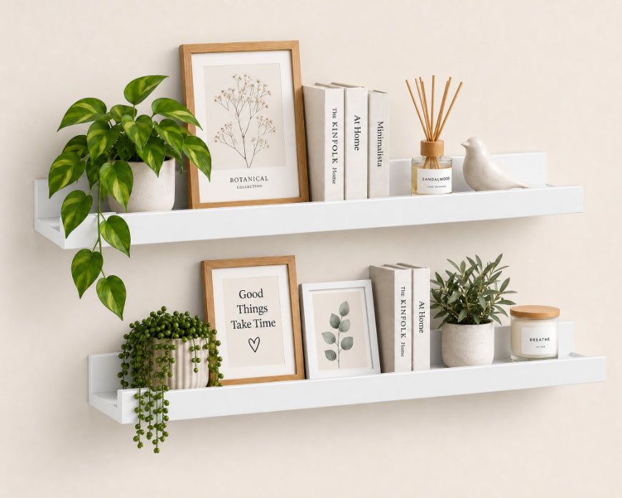 Set de 2 Estantes Flotantes Portafotos Blancos de MDF 80 cm - Repisas Decorativas de Pared - imagen 6