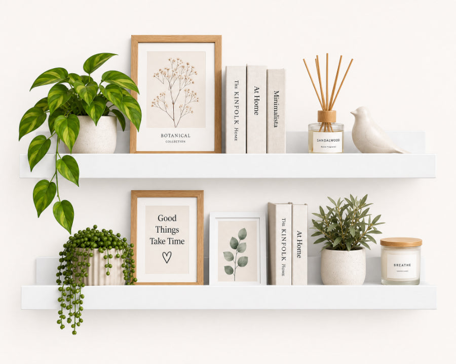 Set de 2 Estantes Flotantes Portafotos Blancos de MDF 80 cm - Repisas Decorativas de Pared - imagen 7
