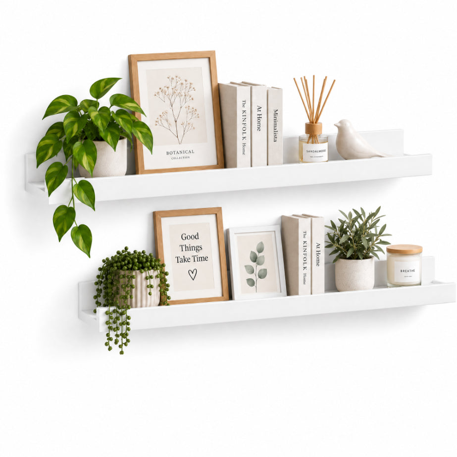 Set de 2 Estantes Flotantes Portafotos Blancos de MDF 80 cm - Repisas Decorativas de Pared - imagen 9