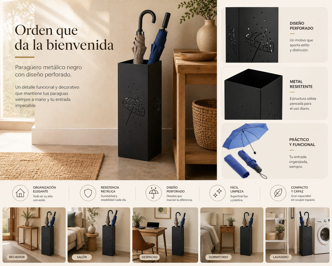 Paragüero Metálico Negro con Diseño Perforado - imagen 8
