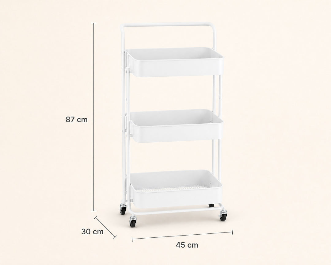Carro Auxiliar Plegable 3 Bandejas Metal Blanco 87cm - imagen 5