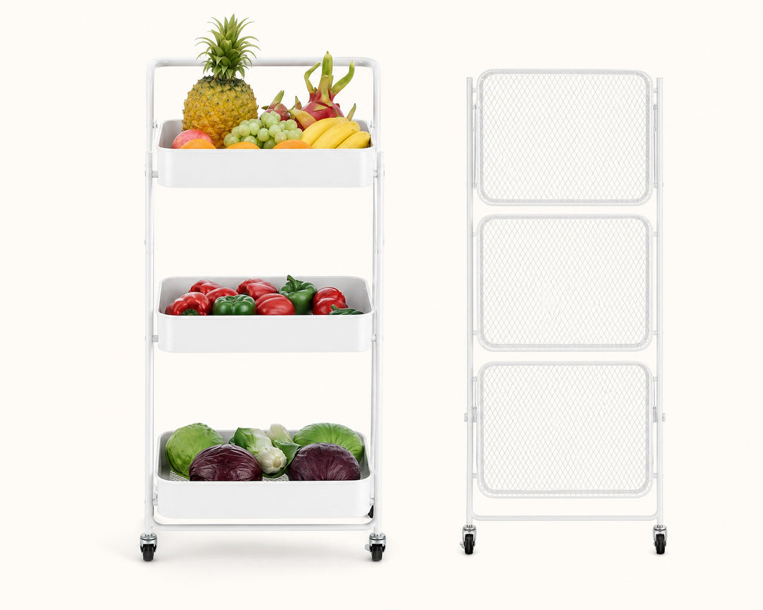 Carro Auxiliar Plegable 3 Bandejas Metal Blanco 87cm - imagen 7