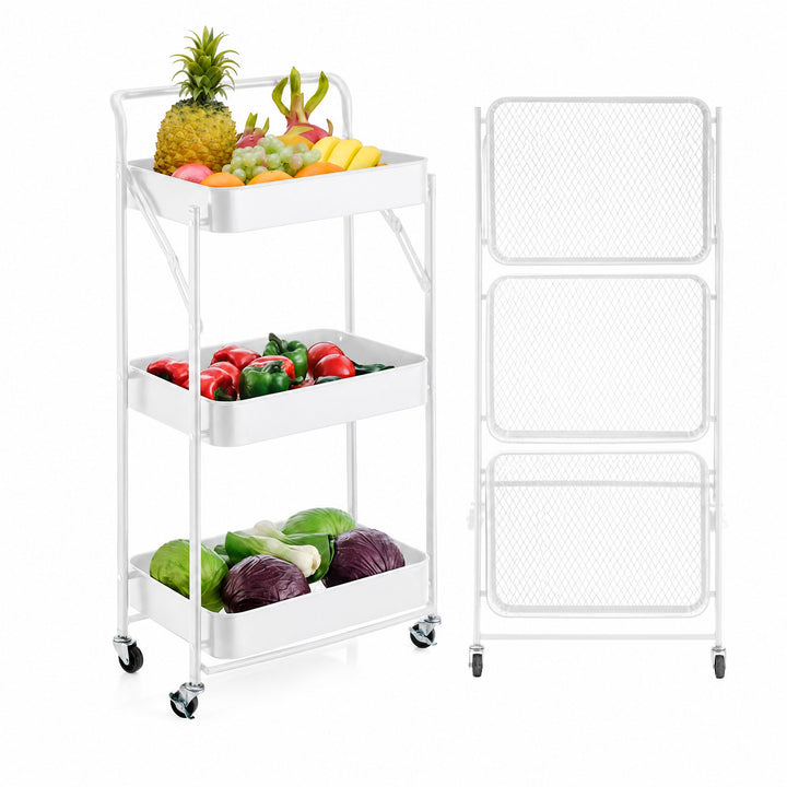 Carro Auxiliar Plegable 3 Bandejas Metal Blanco 87cm - imagen 9