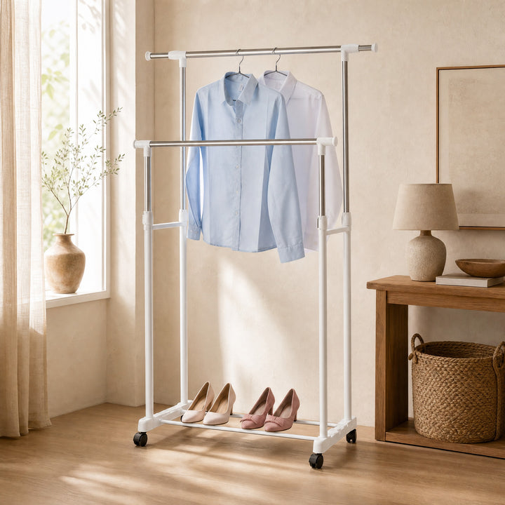 Perchero Doble Extensible 5 Perchas Ropa Metal Blanco - imagen 1