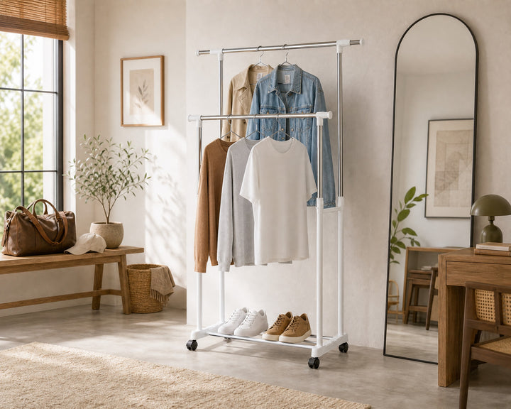 Perchero Doble Extensible 5 Perchas Ropa Metal Blanco - imagen 3