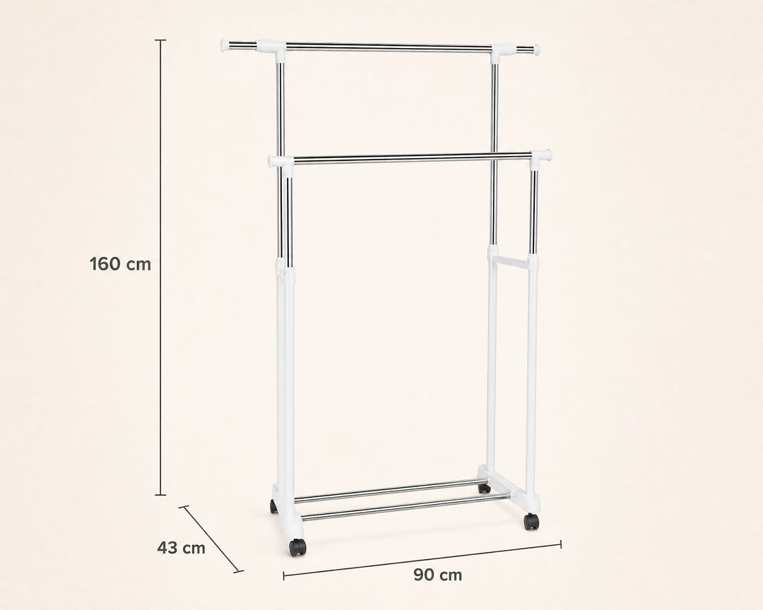 Perchero Doble Extensible 5 Perchas Ropa Metal Blanco - imagen 5