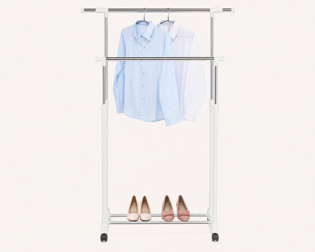 Perchero Doble Extensible 5 Perchas Ropa Metal Blanco - imagen 7