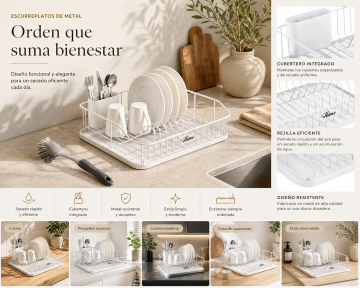 Escurreplatos de Metal con Cubertero Integrado, Blanco - imagen 8
