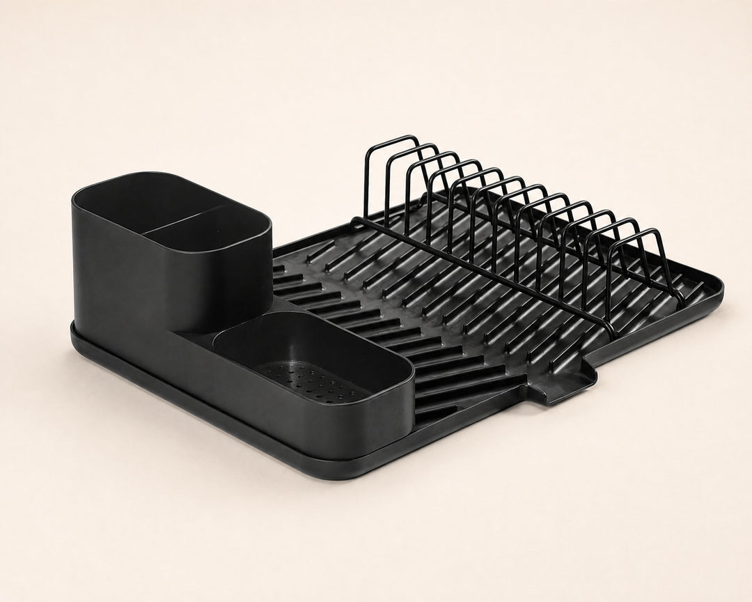 Escurreplatos Negro de Metal con Desagüe y Cubertero Integrado - imagen 6