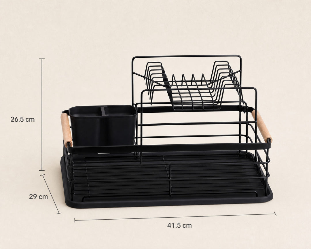 Escurreplatos de Metal Negro con Dos Alturas y Cubertero - imagen 5