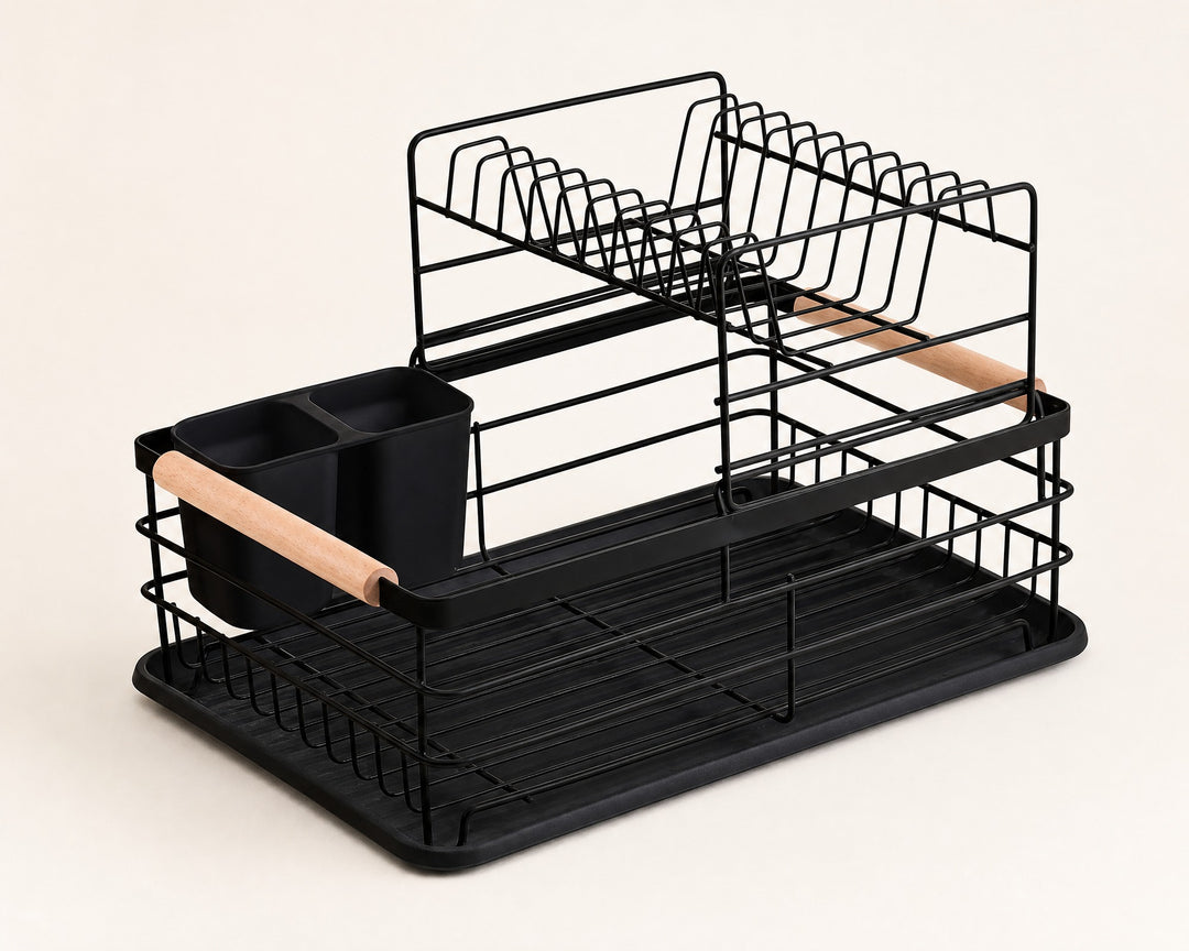 Escurreplatos de Metal Negro con Dos Alturas y Cubertero - imagen 6