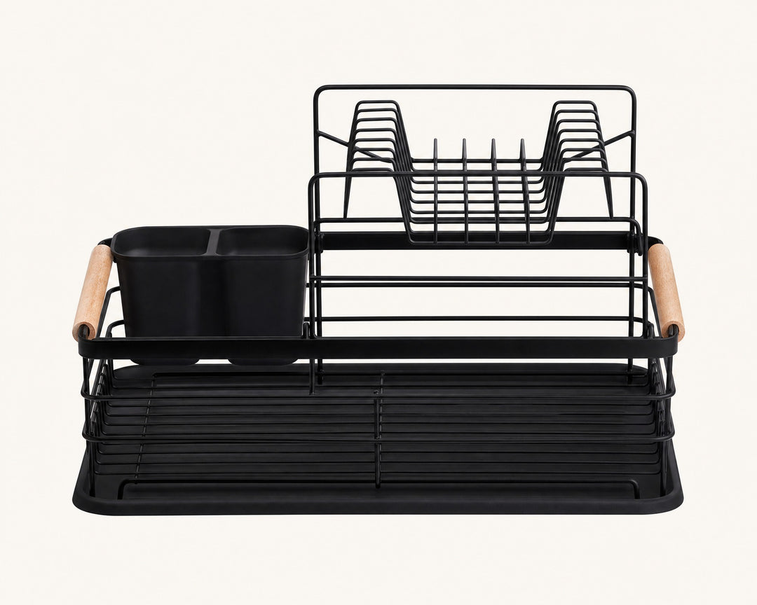 Escurreplatos de Metal Negro con Dos Alturas y Cubertero - imagen 7