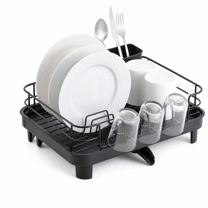 Escurreplatos Negro con Desagüe y Cubertero Metálico - imagen 9