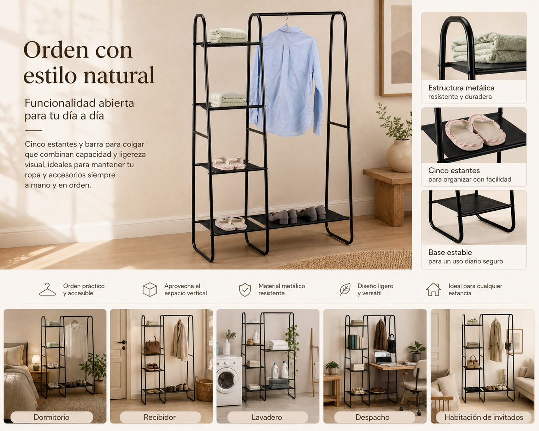 Armario Organizador Perchero con 5 Estantes Metálicos - imagen 8