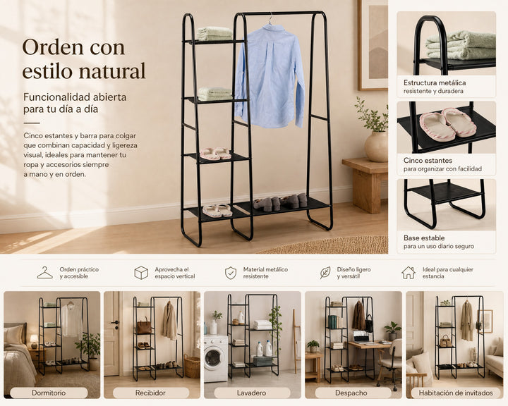 Armario Organizador Perchero con 5 Estantes Metálicos - imagen 8